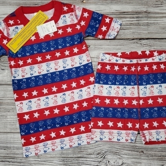 Hanna Andersson Patriotic Short John PJs Peanuts Organic Cotton Size 5 NWT - Picture 3 of 4